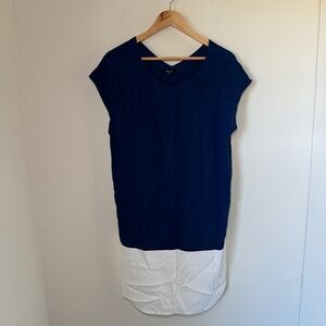 Madewell Dress Women's MD Navy White Tunic Cap Sleeve Colorblock Casual Flowy